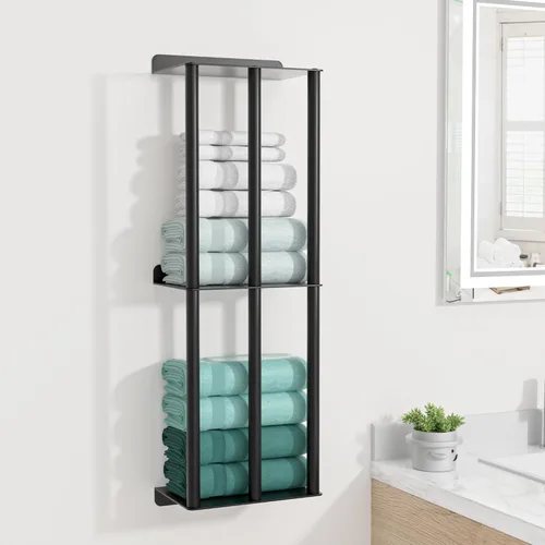 susswiff Toalleros para baño: toallero montado en la pared de 26 pulgadas, toallero de 2 niveles mejorado con 3 barras verticales y 3 estantes de