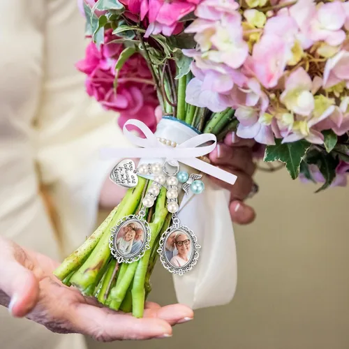 Miniatura 5 de Personalized Wedding Bouquet Photo Charms Custom Bouquet Charms for Wedding Memory Bridal Lacy Photo Charm You Are Always in My Heart Charm for