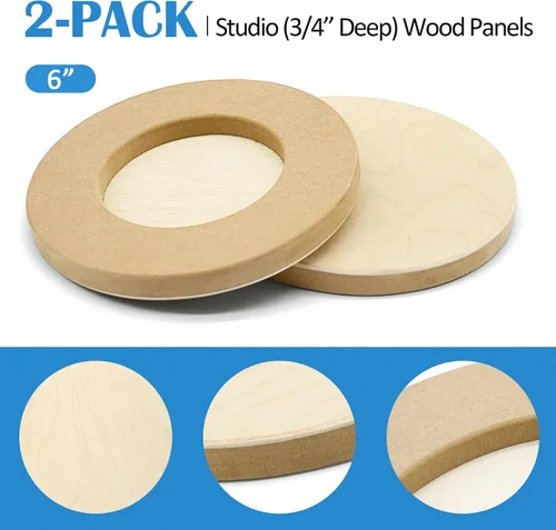 Miniatura 5 de Falling in Art Kit de Paneles de Madera de Abedul Redondos Sin Terminar para Pintura, Lienzo de Madera Paquete de 2 de 6 Studio 3/4" de Profundidad