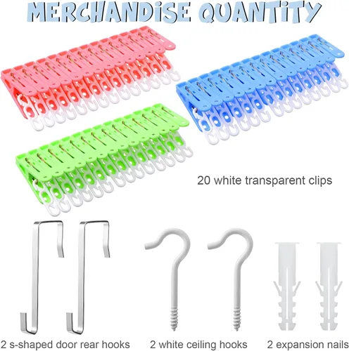 Miniatura 7 de Hotop 2 unidades de cadena de almacenamiento de animales de peluche colgantes con 40 clips de plástico de 79 pulgadas con ganchos para colgar