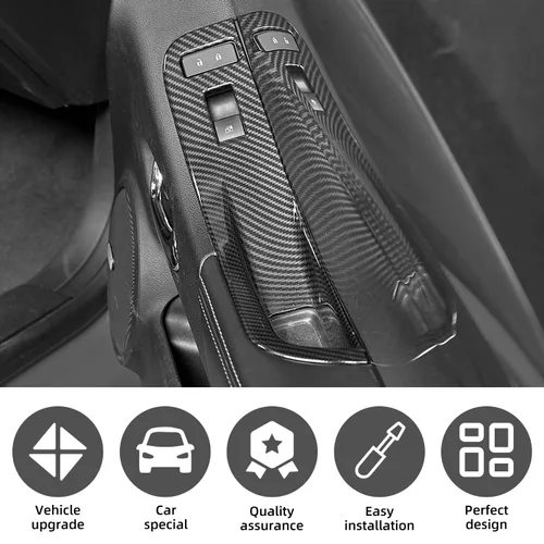 Miniatura 3 de Cubierta de interruptor de elevación de ventana de fibra de carbono Kit de ajuste de botón interior para Chevrolet Chevy Camaro 2010-2015