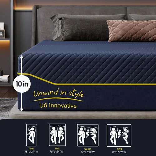 Miniatura 2 de Colchón de espuma viscoelástica de gel tamaño individual de 10 pulgadas para noches frescas y alivio de presión, comodidad de alivio de presión