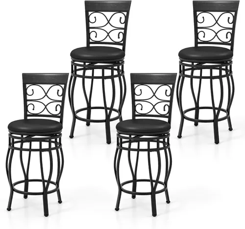 GOFLAME Juego de 4 taburetes de bar giratorios de 26 pulgadas de altura de mostrador con asiento tapizado de piel sintética, respaldo ergonómico y