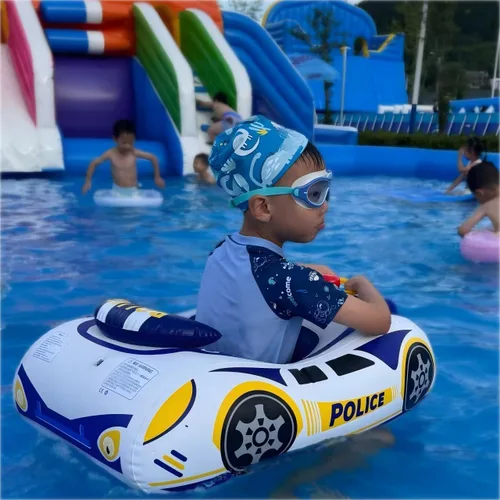 Miniatura 6 de Flotador de piscina 3D de coche de policía para niños, flotadores inflables de piscina para bebés, flotador de natación para bebés con mango