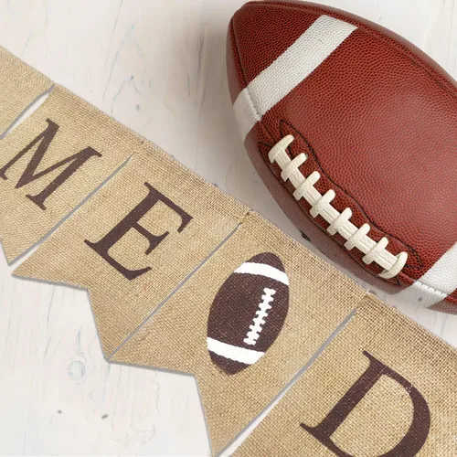 Miniatura 3 de Doumeny 2 carteles de arpillera para el día del partido, guirnalda de banderines de fútbol americano, pancarta de fiesta temática deportiva