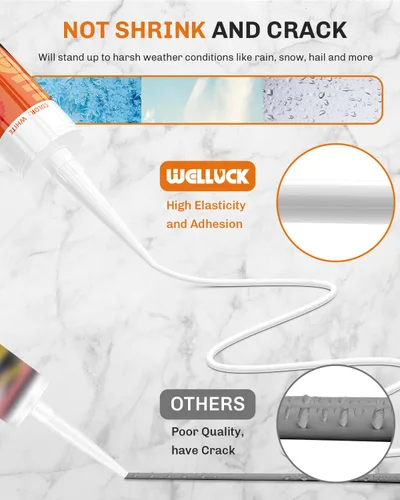 Miniatura 6 de WELLUCK Masilla de silicona blanca, adhesivo sellador de silicona 100% impermeable para calafateo, para RV, cocina, baño, ventana, puerta, vidrio