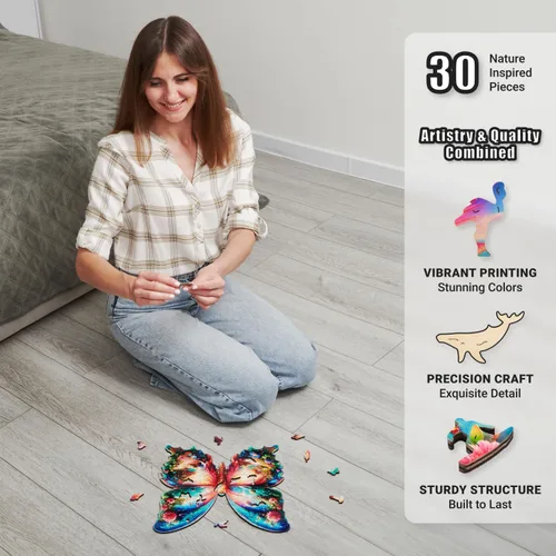 Miniatura 5 de LEOGOR Rompecabezas de madera para adultos de 200 piezas (12.2 x 11.4 pulgadas), rompecabezas de mariposa, madera extra gruesa de 0.197 in, diseño