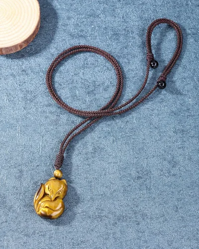 Miniatura 3 de Collar Jovivi de cristal curativo, de obsidiana natural y ojo de tigre para protección de la suerte, dije de amuleto con piedra preciosa y cuerda