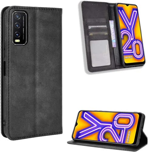 Funda para Vivo Y20 2020, funda para Vivo Y20 2020 V2029 / Y20i V2027 Funda de piel sintética con tapa negra