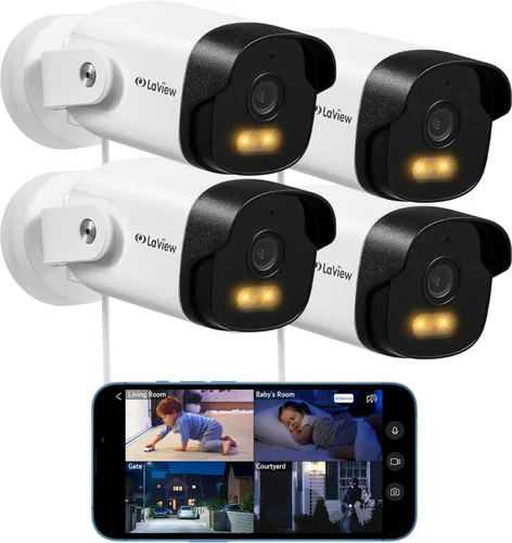 Miniatura 11 de LaView Cámara de seguridad de 5 MP para exteriores con visión nocturna a color, cámaras con cable 3K para seguridad del hogar, cámara impermeable
