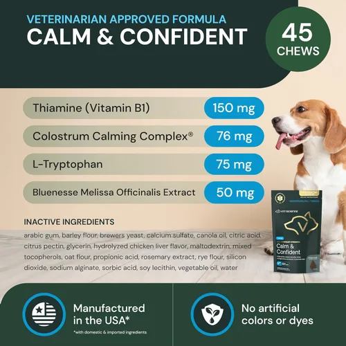 Miniatura 3 de VETRISCIENCE Max Veterinary Strength Calm & Confident Chews - Suplemento de estrés para mascotas - Apoya la función cerebral para gatos y perros
