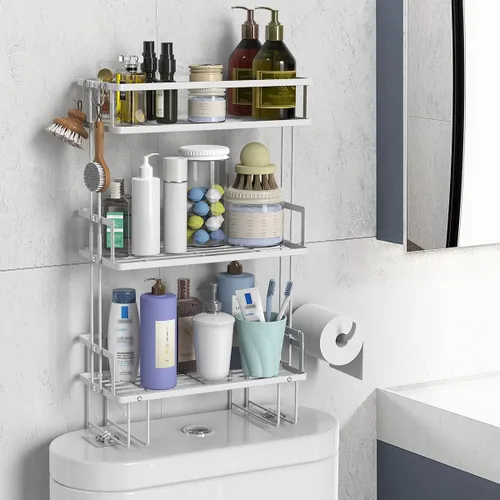 Miniatura 11 de FLOLXNB Estante de Almacenamiento Sobre el Inodoro, Organizador de Almacenamiento de Baño de 2 Niveles Actualizado Sin Perforaciones para Inodoro