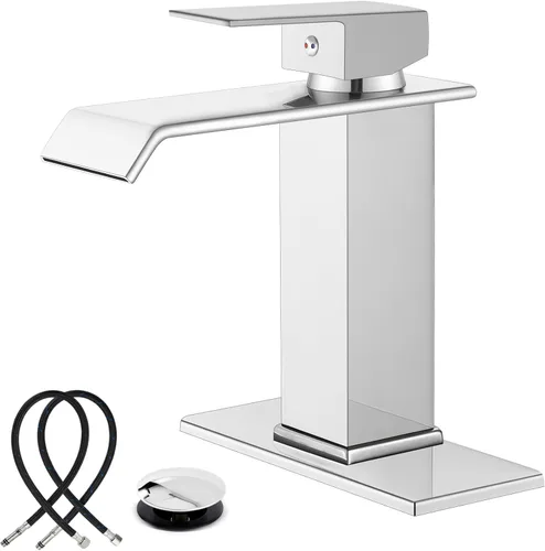Miniatura 13 de Midanya Grifos de baño en cascada, grifo de lavabo de baño de una sola manija de 1 agujero, moderno grifo de lavabo de tocador de RV con drenaje