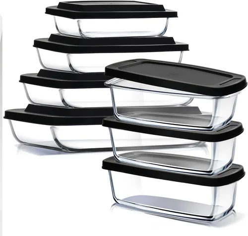 Miniatura 10 de EATEX Cacerola de vidrio profundo de 8 piezas para horno con tapas de plástico, platos de vidrio para horno, utensilios rectangulares para hornear