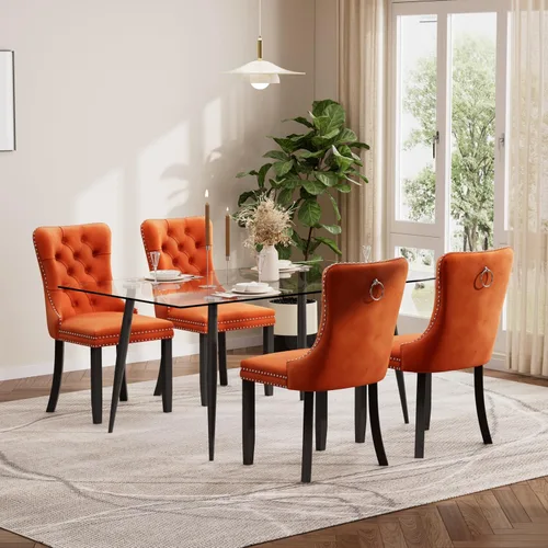 Miniatura 68 de Baysitone Juego de mesa de comedor de vidrio de 51 pulgadas para 4, juego de 5 piezas moderno de comedor, mesa de cocina rectangular de vidrio con 4