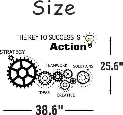 Miniatura 5 de Teamwork Gears - Calcomanía de vinilo para pared, decoración de espacio de oficina, calcomanías para interiores, mural The Key to Success is Action