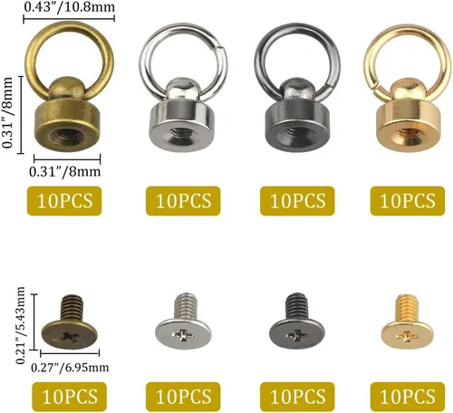Miniatura 5 de XINGYHENG 40 remaches de cabeza redonda de 4 colores de 0.315 pulgadas (0.315 in), remaches de cuero para manualidades con anillo de tracción, kit