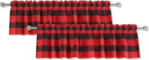 Miniatura 16 de 2 cenefas de cuadros de búfalo a cuadros para ventana de sala de estar, 16 pulgadas de largo, clásico dormitorio, baño, bolsillo para barra, cenefas