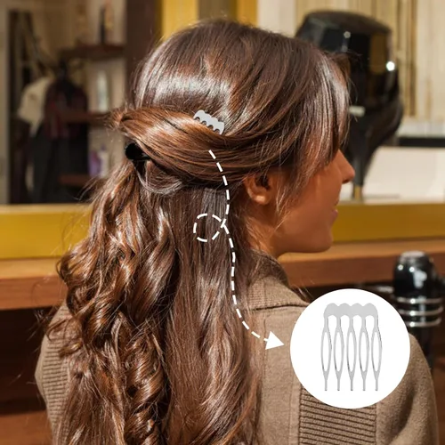 Miniatura 4 de Cinaci 30 peines laterales pequeños de metal plateado para manualidades, 5 dientes, para boda, velo de novia, tocados, pinzas para el cabello