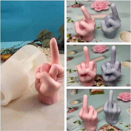 Miniatura 5 de Molde de silicona grande en forma de mano 3D, molde de vela gestual de 6.7 pulgadas, molde de fundición de resina en forma de dedo medio 1:1