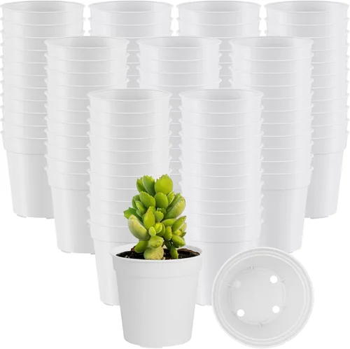 Miniatura 9 de Yaomiao 200 Piezas Macetas de Plástico Negras Mini de 2 Pulgadas para Plantas de Vivero, Macetas de Semillero Iniciador de Semillas con Agujeros