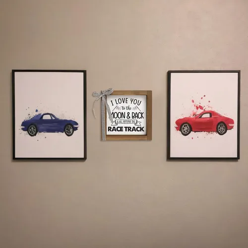 Miniatura 4 de Decoración de pared con temática de automóvil de 6 x 6 pulgadas, con texto en inglés "I Love You To The Moon And Back And All Around The Race blanco