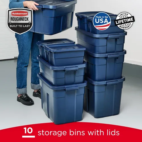 Miniatura 5 de Rubbermaid Roughneck Bolsa de variedad - Hecho en los EE. UU. Color índigo oscuro metálico, resistente contenedor de almacenamiento apilable