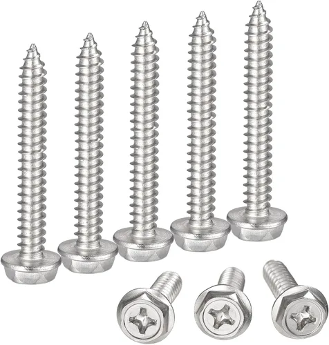 Miniatura 20 de uxcell Phillips - Tornillos autorroscantes para arandela hexagonal, M6 x 0.984 in, acero inoxidable 304, brida hexagonal, 25 piezas
