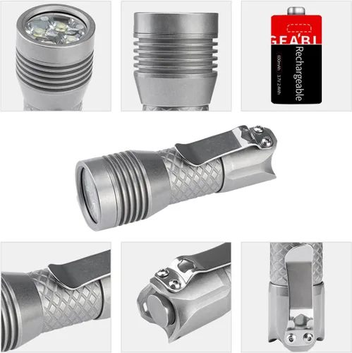 Miniatura 4 de MecArmy Linterna ultra brillante de acero inoxidable PS16, 2000 lúmenes con 4 LED XP-G2, linterna compacta EDC recargable por USB, de larga