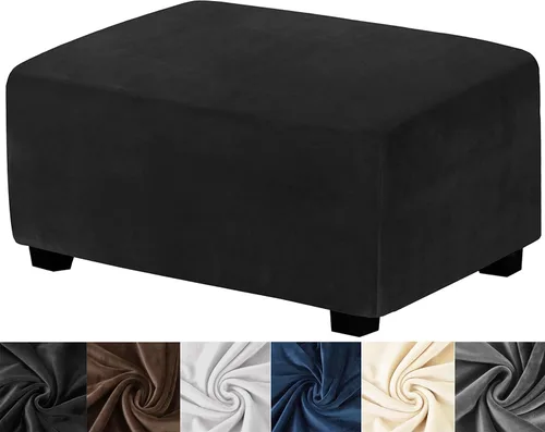 Miniatura 11 de HFCNMY Funda otomana rectangular de terciopelo elástico, fundas rectangulares gruesas para otomanos, taburete suave con parte inferior elástica, Café
