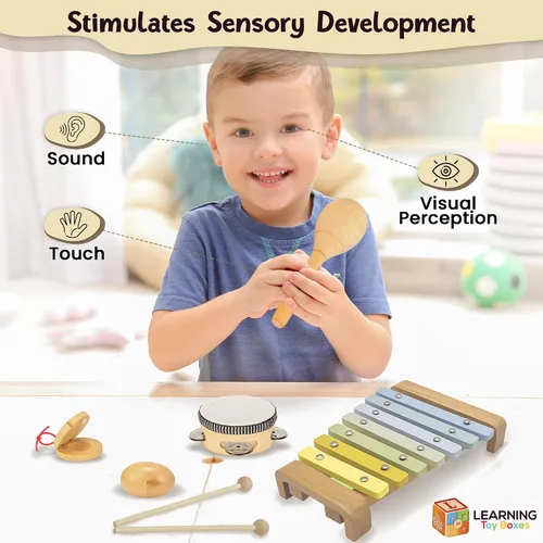 Miniatura 6 de Juego de instrumentos musicales para niños pequeños, juguetes Montessori de madera para bebés, juguetes musicales sensoriales para niños pequeños