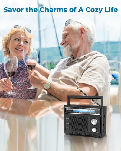 Miniatura 6 de PRUNUS J-136 Radio AM FM portátil con la mejor recepción, funciona con pilas D o enchufe en la pared, radio transistor, soporte de altavoz AUX
