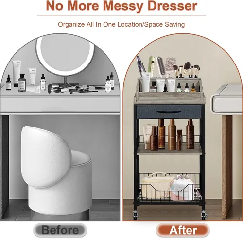 Miniatura 6 de Organizador de Carrito de Maquillaje Grande, Organizador de Belleza 2 en 1 con Ruedas y Soporte para Herramientas de Cabello, Soporte de Maquillaje