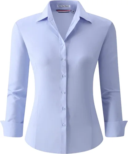 Miniatura 34 de Alex Vando Camisas de vestir para mujer, sin arrugas, ajuste regular, manga larga, elástica, camisa de trabajo