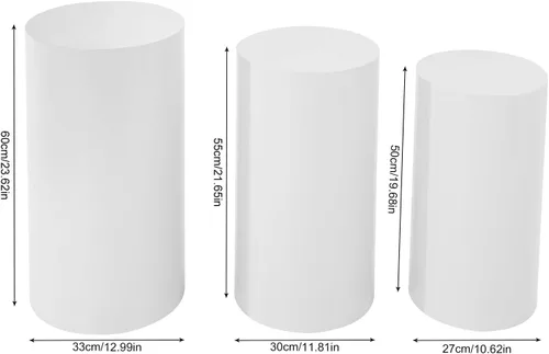 Miniatura 8 de LOYALHEARTDY 3 soportes de pedestal cilíndricos redondos de metal blanco, decoración de pedestal de fondo para mesa de postre para fiestas