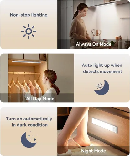 Miniatura 2 de Iluminación para debajo del gabinete, luz LED con sensor de movimiento para interiores, 2200 mAh USB recargable luces de armario funciona