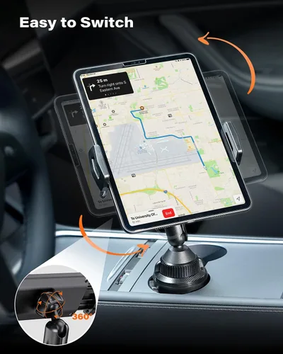 Miniatura 6 de APPS2Car Soporte para portavasos para iPad, brazo de aleación ajustable para automóvil, soporte para tableta, viaje por carretera, esencial