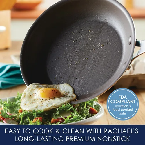 Miniatura 5 de Rachael Ray Cook + Create - Juego de ollas y sartenes antiadherentes, incluye bandeja para hornear y utensilios de cocina, 10 piezas - color almendra