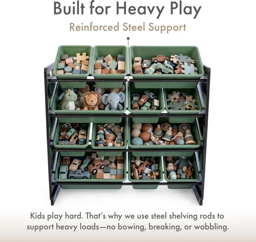 Miniatura 5 de Humble Crew Organizador de almacenamiento de juguetes para niños con 12 cubos de plástico, camuflado, contenedores extraíbles para sala