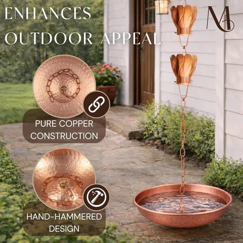 Miniatura 2 de Monarch Rain Chains 17025 Cuenca de Anclaje de Cadena de Lluvia Martillada a Mano para Bajantes de Canaletas Plato Decorativo de Fuente