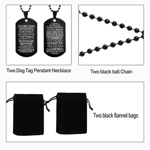 Miniatura 3 de CaleesLLC Collar militar negro con texto en inglés To My Son I Want You To Believe, juego de 2 unidades, Metal