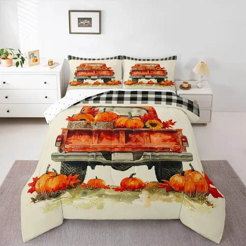 Miniatura 34 de Juego de edredón de calabaza de otoño tamaño individual para niños y niñas, juego de ropa de cama para niños, mujeres y hombres, ultra suave