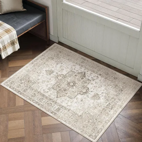 Miniatura 2 de PureCozy Alfombra de área taupe de 2 x 3 pies, lavable, alfombra vintage para entrada, alfombra antideslizante, retro, envejecida, tapete