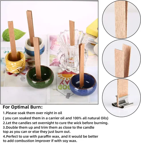 Miniatura 6 de 200 piezas de mechas de madera para hacer velas de soja, mechas de madera crepitantes de 6 pulgadas/mechas de vela de combustión lenta con clip