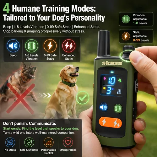Miniatura 2 de Training Collar for Dogs with Remote Control, Green 4500FT Range, IPX8 Waterproof, 5-150 Lbs, 4 Training Modes, Security Lock, Dog Training