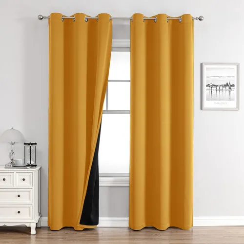 Miniatura 108 de ChrisDowa - Cortinas 100% opacas, para dormitorio, con forro negro, 2 capas gruesas, aislamiento térmico y ojales, 63 pulgadas de largo, juego de 2
