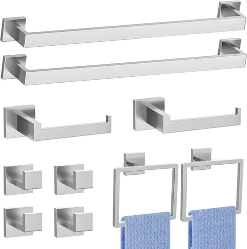 Miniatura 14 de Juego de accesorios de baño de 10 piezas en oro cepillado Juego de barra de toallas doradas, toallero/estante para baño, juego de accesorios de baño