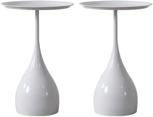 Miniatura 20 de Mesa auxiliar de café, mesa redonda de metal de estilo moderno de mediados de siglo con base de pedestal para sala de estar, juego de 1 color blanco