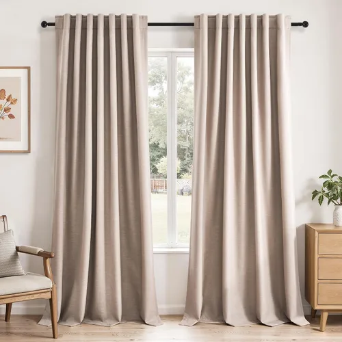 Miniatura 34 de Topfinel Cortinas opacas, blanco beige, 2 paneles, ventanas pequeñas, textura, mezcla de lino, bohemia, abedul, rural, gancho, bolsillo trasero