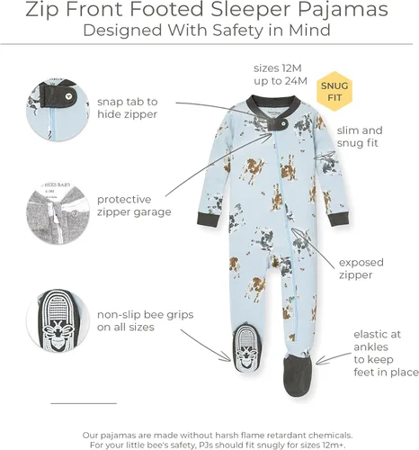 Miniatura 129 de Burt's Bees Baby - Pijama de una pieza para bebé, mameluco para dormir y jugar, algodón 100% orgánico, cremallera frontal